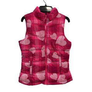 Old Navy Heart Pattern Puffer Vest Girls XL Pink Acrylic Warm Winter Barbiecore